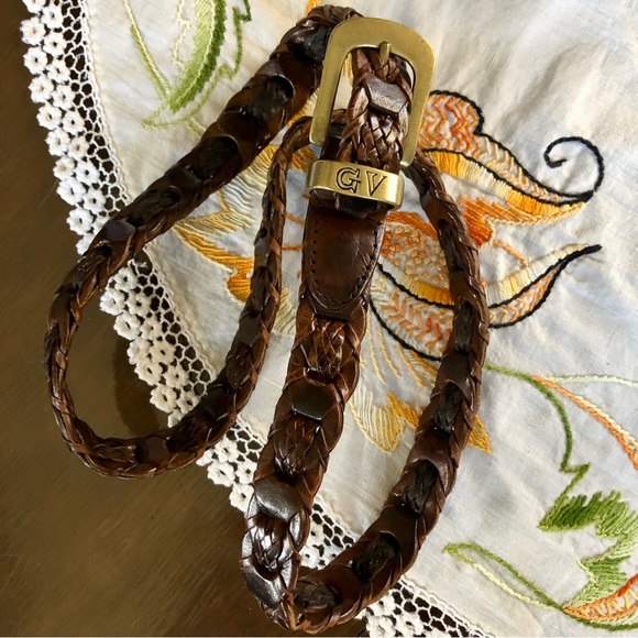 Vintage Gloria Vanderbilt Dark Brown Woven Leather Belt. Brass Buckle M/L - Picture 16 of 16